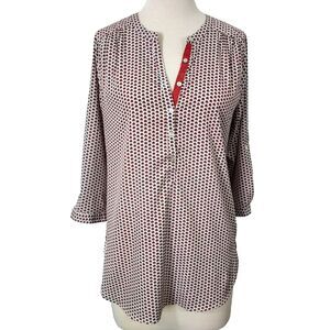 ANTILIA FEMME V-Neck Roll Tab Sleeves Floral Blouse Tunic Top Women's Size M